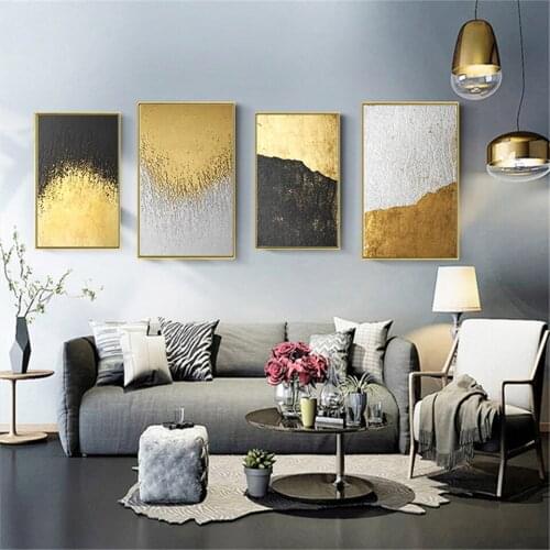 European Retro Gold Foil Black Color Block Diamond Polygon Black and White Abstract Canvas Painting Art Print Poster Home Decor