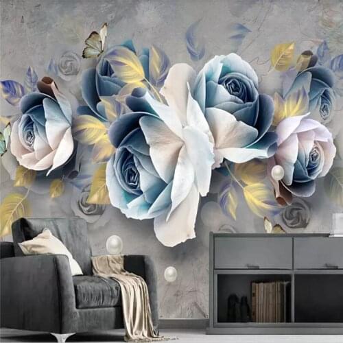 Custom wallpaper murals 3D three-dimensional rose European-style wall sofa living room TV home decoration art painting