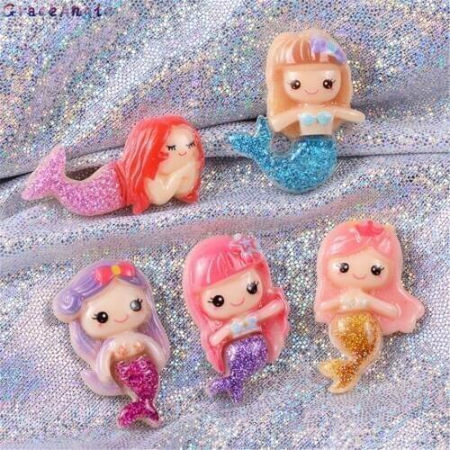 GraceAngie 12pcs Multi Color Resin Mermaid Shape Cartoon Charms Hair Accessories Ornament DIY Crafts Jewelry Making Findings