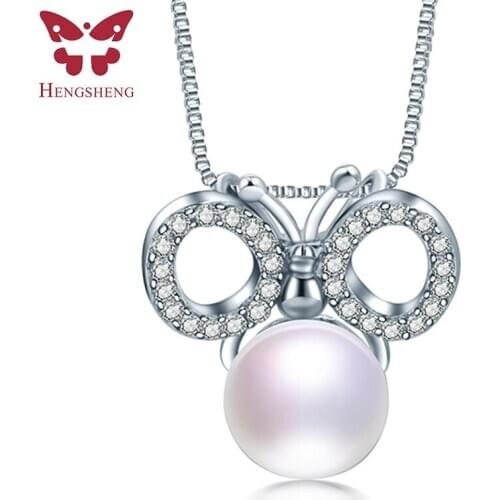 HENGSHENG Romantic Butterfly Necklaces Pendants For Women With Lake Pearl Pure Jewelry Animal Pendant