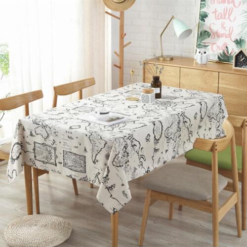World Map Printed Multifunctional Cotton Linen Tablecloth Home Kitchen Decor Table Cloth Cover