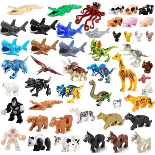 MOC Block Animals dinosaur pig Children horse sheep Bird duck Cows Pet Cat Model Building Blocks Toys for Children Blocks Kid