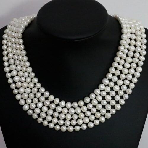Beautiful natural freshwater cultured white pearl round beads 7-8mm fashion women long chain necklace jewelry 100inch B1463
