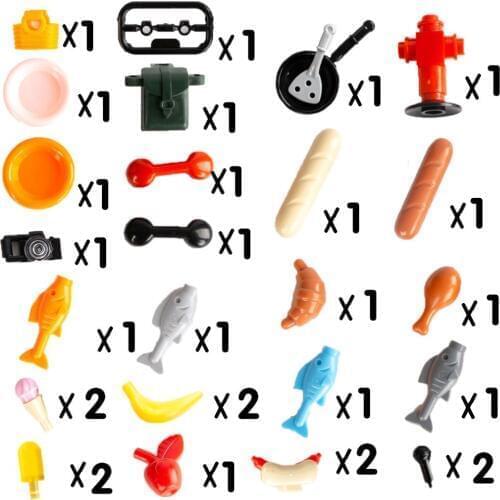 Building Blocks Food Friends Fruit Bread Kitchen Fish Cooking MOC Bricks Accessory DIY Toys Compatible City Sets Kids Gifts C006
