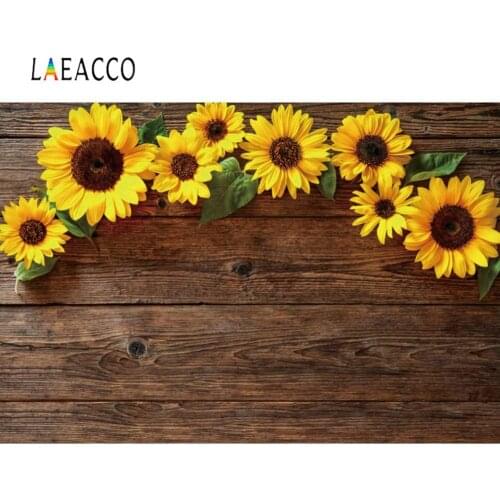 Laeacco Old Wooden Board Planks Sunflowers Pet Baby Newborn Doll Portrait Photography Background Photo Backdrop Photocall