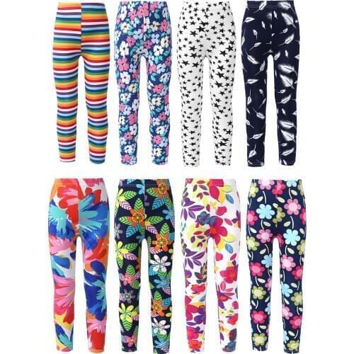 2Pcs Colorful Kids Leggings For Girls Printing Stretchy Casual Sports Workout Dance Fitness Leggings Cropped Pants Trousers