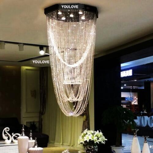 Crystal Chandeliers Light Fixture Modern Long Crystal Droplight Home Dining Room Hotel Foyer Restaurant Stairway Pendant Lamps