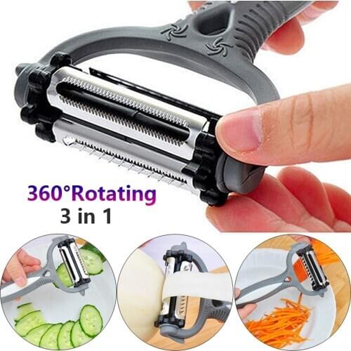 3 in 1 Multifunction 360° Rotary Kitchen Tool Vegetable Fruit Potato Carrot Peeler Grater Cutter Slicer Melon Gadget for Orange