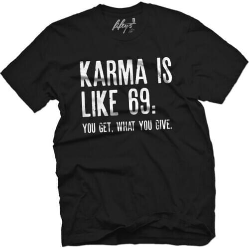 Fashion Summer Straight 100% Cotton Karma Is Like 69 Mens Short Sleeve Printing Tee Shirt