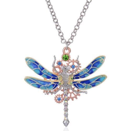 DoreenBeads Fashion Steampunk Necklace Metal Link Chain Copper Gear Multicolor Rhinestone Dragonfly Pendant Punk Series,1 Piece