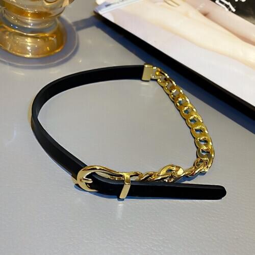 FYUAN Fashion Golden Chain Choker Necklaces for Women Short Black Leather Button Necklaces Statement Jewelry