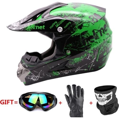 Green Motorcycle Helmet Casco Moto Off Road Helmet ATV Dirt Bike Downhill MTB DH Capacete Moto Glasses Motocross Helmet