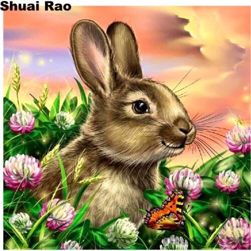 Diamond embroidery rabbit flowers 100% square 5d diy diamond painting Cross Stitch mosaic full Round drill cartoon animals