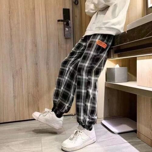 2021 Mens Lattice Printing Casual Pants Korean Fashion Loose Sports Trousers Elastic Waist White Black Joggers Sweatpants M-2XL