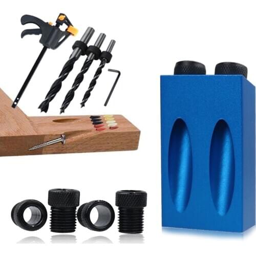 Woodworking Oblique Hole Locator Drill Bits Pocket Hole Jig Kit 15 Degree Angle Drill Guide Set Hole Puncher DIY Carpentry Tools