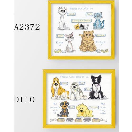 Fishxx Cross Stitch A2372 D110 Cute Cartoon Puppy and Kitten Handmade Embroidery Pattern Kit