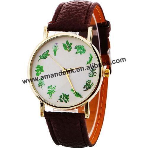 New Wholesale Women Personal Style Green Crude Drug As Scale Watch Plant Enthusiast Leather Wrist Watch Hot Women Dress Watches