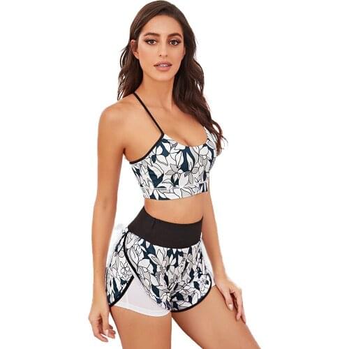 2021 New Arrivals Summer Women Yoga Set Printing All Match Vest Bra and Shorts Running Casual Tennis Dropshipping Yoga Suit