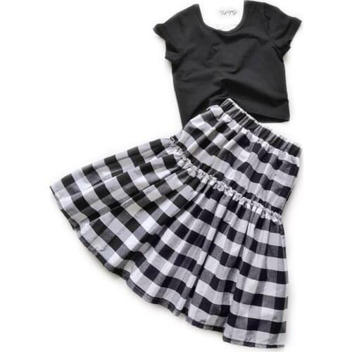 New Girls Clothes Sets Summer Backles Girl T-shirt + Plaid Long Skirt Suits Kids Princess Dresses Clothing Set DT014