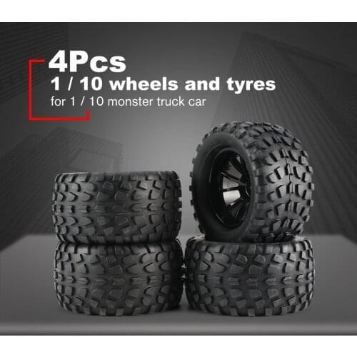 4Pcs 130mm 10 Contour Dump Fetal Flower Off-road Wheel Rim and Tires for 1/10 Monster Truck Racing RC Car Accessories