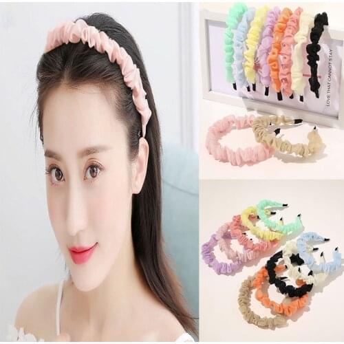 Top Fashion Girl Hairbands Casual Cute Solid Versatile Pleated Lace Headband For Women Adult Brand Hair Hoops Hair Accessories