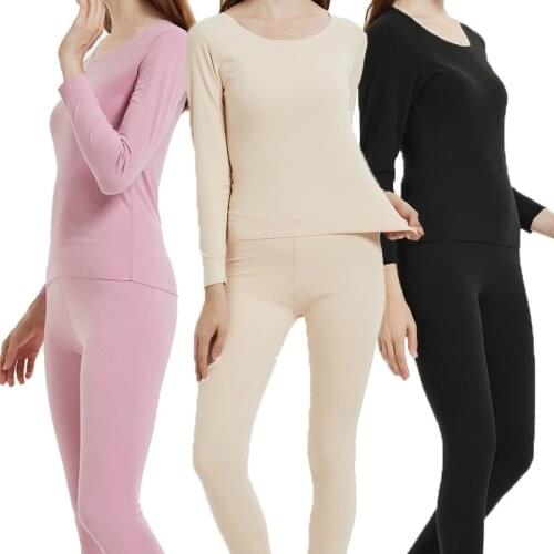 Solid Color Slim Warm Womens Thermal Underwear Set Winter Double-sided Sanding Long Johns Female Thermo Clothing Pajamas