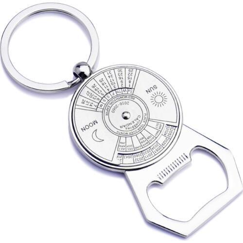 Originality Beer Bottle Opener Keychain Perpetual Calendar Stainless Keyring key Chain Portable Bottle Opener Hangings KC1192