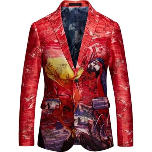 Plus size 6XL Colorful Print Men Blazer Jacket Design Stylish Casual Male Slim Fit Suit Jacket Singer Prom Coat Dress