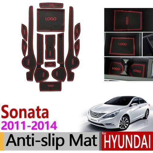 Anti-Slip Gate Slot Mat Rubber Coaster for Hyundai Sonata YF i45 2011 2012 2013 2014 Accessories Car Stickers 13PCS White Red