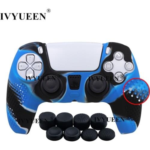 IVYUEEN Anti-slip Silicone Cover Skin for Sony PlayStation 5 PS5 DualSense Wireless Controller Case with 8 Thumb Stick Grip Cap