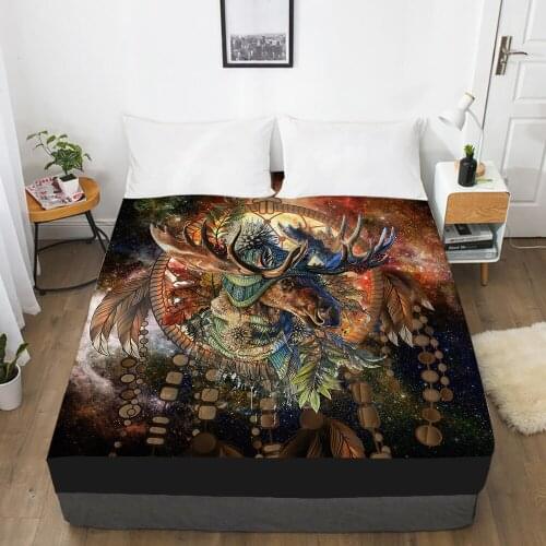 Luxury Elastic fitted sheet bed sheet With An Elastic Band Nordic Mattress Cover 150x200 Bed cover for home Dreamcatcher Elk