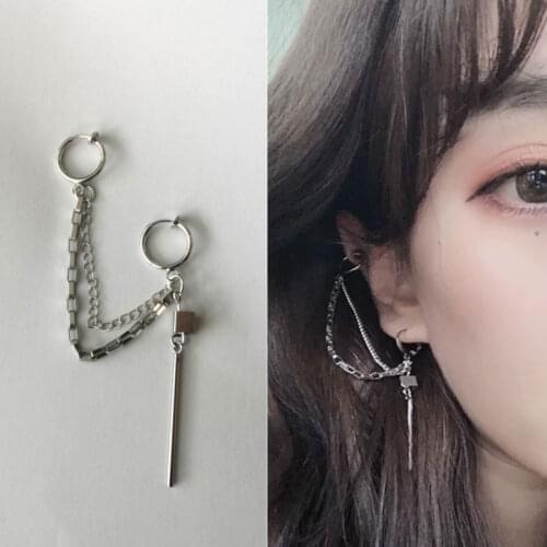 New Men Women Punk Tassel Multi-layer Chain Lock Pendant Earrings Vintage Rock Leaf Cross Chic Metal Clip on Earrings Jewellery