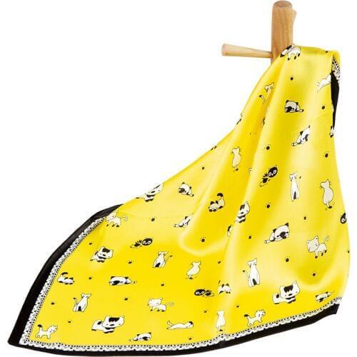 High-quality Pure Silk Scarf Women Bandana Female Hair Scarf Top Womens Natural Silk Square Head Scarf Headband for Women Cat