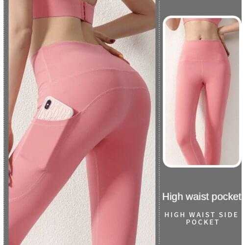 Pocket Yoga Pants Womens High Waist Hip-up Outer Wear Running Tight Nude Sports Fitness Pants Women Leggings