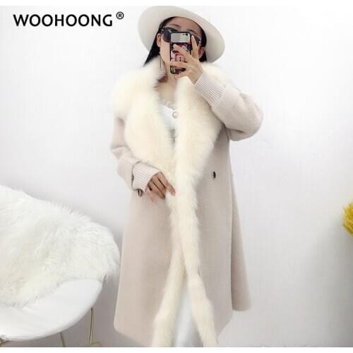 Natural Fox Fur Coat Knitted Sweater Warm Mink Knitted Coat Windbreaker Long Fur Coat Long Fox Placket Winter Warm Luxury