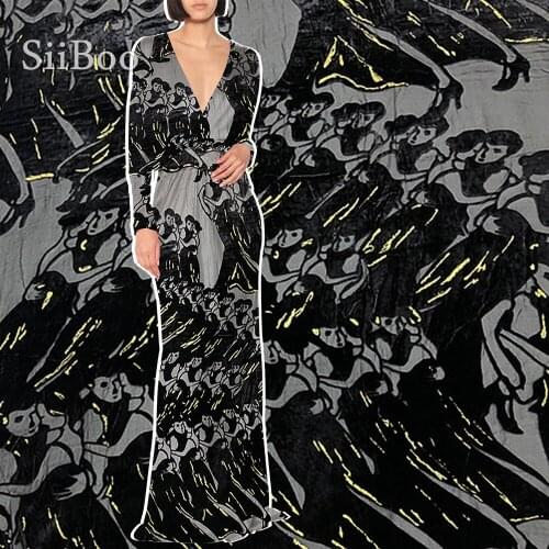 Siiboo pure natural silk base rayon velvet fabirc high grade luxurious Italy designer style for women evening party dress sp6568
