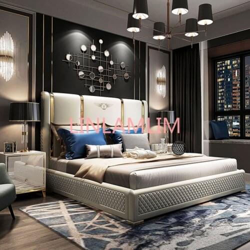 Genuine Leather entry lux bed frame modern Nordic camas ultimate bed кровать двуспальная lit beds سرير muebles de dormitorio ме