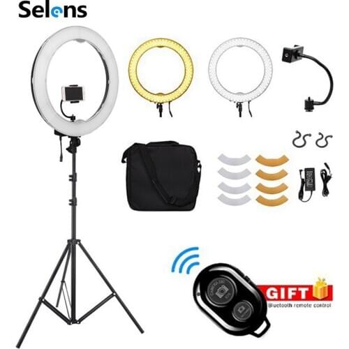 Selens 18inch LED Ringlight Dimmable 3200K/5500K Studio Selfie Ring Light With Stand [Free Bluetooth Remote]