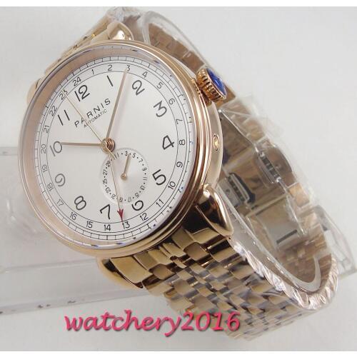 Top Brands Luxury 42mm PARNIS white dial rose golden steel date window st automatic mens watch