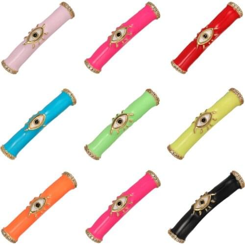 Juya Handmade Colorful Enamel Greek Evil Eye Curved Tube Beads Accessories For Natural Stones Beadwork Jewelry Making Supplies