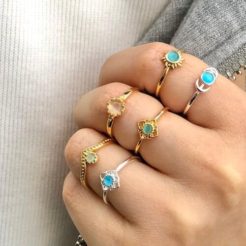 Vintage Opal Rings For Women Stainless Steele Sun Opal Stone Ring Moonstone Ring Aesthetic Accessories Jewelry Gift Bijoux Femme