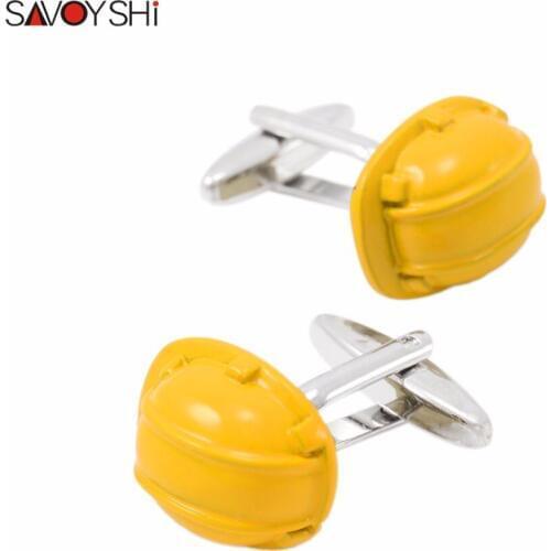 SAVOYSHI Helmet Cufflinks for Mens Shirt Cuff bottons High Quality Novelty Yellow Enamel Cufflinks Fashion Men Brand Jewelry