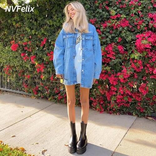 Loose Casual Denim Jacket Women Fashion Autumn Wash Blue Mom Jeans Jacket Single Breasted Outwear Tops 2021 New Clothing Coats