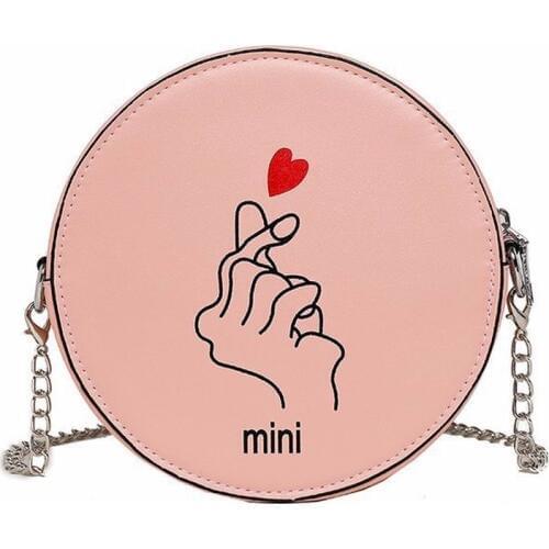 Womens Casual Round Mini Bag Printing Shoulder Bag PU Leather Mobile Phone Purse New Fashion Messenger Bag Female