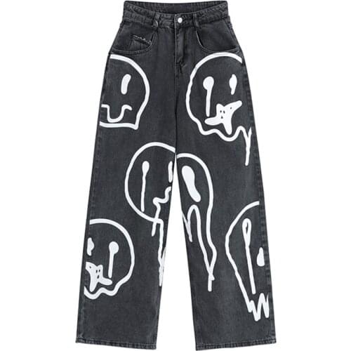 2021 Womens New Spring and Summer Fashion Ins Street Hip-hop Printed Jeans Loose Casual Trousers Free Shipping