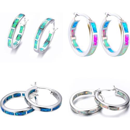 Women Statement Fire Opal Earring Trendy Charms Hoop Earring Jewelry Wedding Crystal Opal Stone Earring Pendientes Mujer