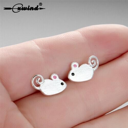 Cxwind Fashion Animal Mouse Stud Earrings for Women Kids Piercing Jewelry Cartoon Animal Rat Earrings Children Gifts brincos
