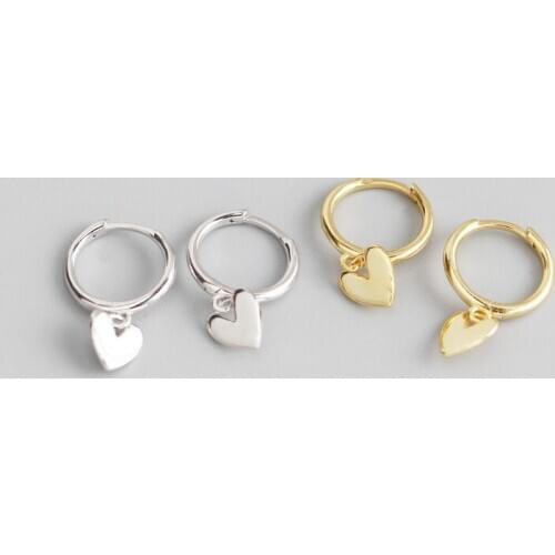 YPAY 100% Genuine 925 Sterling Silver Hoop Earrings for Women Korea INS Heart-shaped Pendant Circle Earring Fine Jewelry YME828