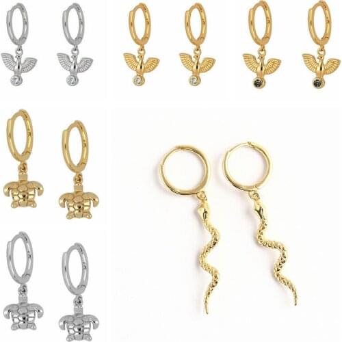 925 Sterling Silver Pigeon and Tortoise Snake Pendant Hoop Earrings For Women Tiny Animal Earring Fashion Jewelry Accessories