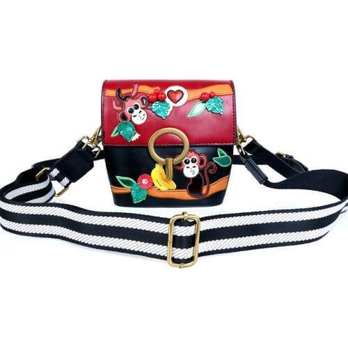 Women Bags Leather Patchwork Embroidery Cross Body Messenger Bag Shoulder Bags Bag Braccialini Style Art Cartoon Monkey Banana
